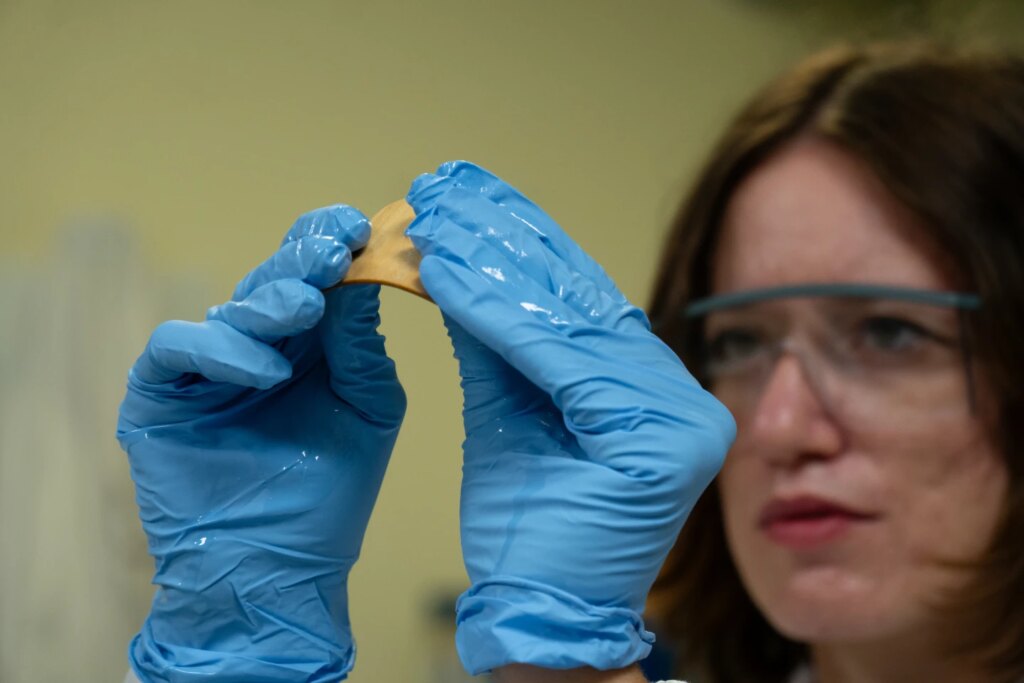 Lead scientist Martina Nardi works with a wood sample after it